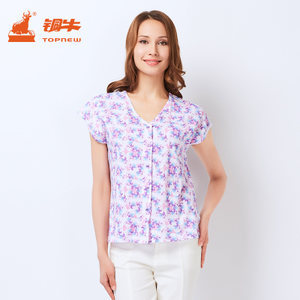 純棉舒適，貼心設計 銅牛女士短袖中老年睡衣背心開襟家居服